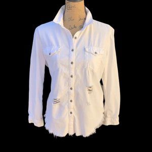 MPD DISTRESSED White Button Front SHIRT Grunge Top